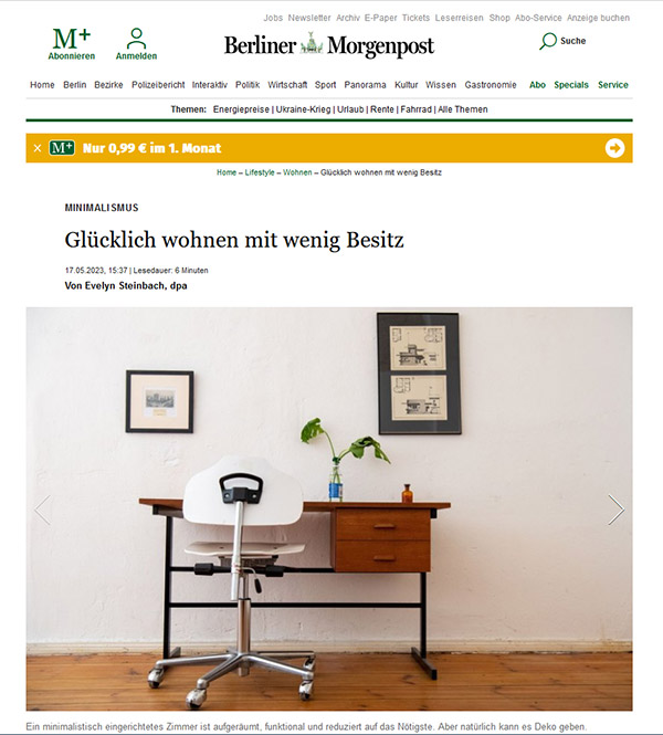 Berliner Morgenpost: Glücklich wohnen mit wenig Besitz